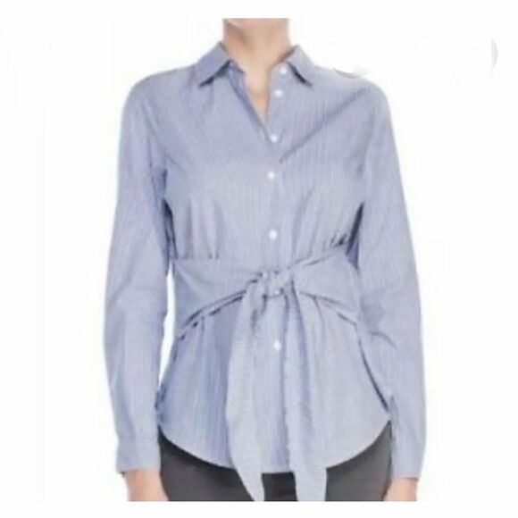 beachlunchlounge Tops - NWT Beach Lunch Lounge‎ Blue and White Pinstripe Tie Front Button Down Blouse-S